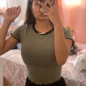 Bozzolo | Green Crop Top w/ Black Raffles